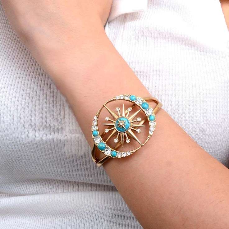 Barse Jewelry Blue Composite Turquoise Gold Tone Celestial Cuff Bracelet