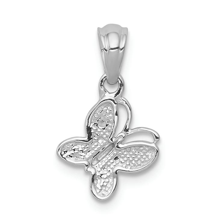 Rhodium Over 14k White Gold Diamond Butterfly Pendant