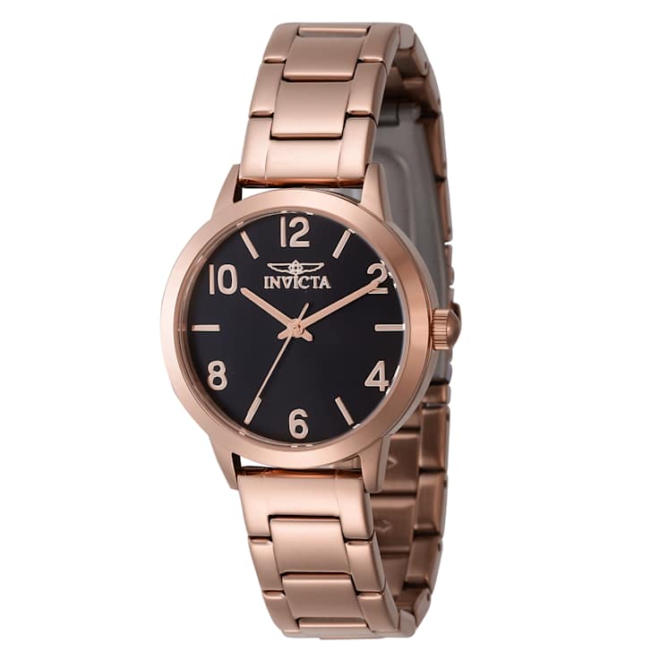 Invicta Wildflower 34mm Black Dial Rose Stainless Steel Quartz Watch And
Bracelet Set