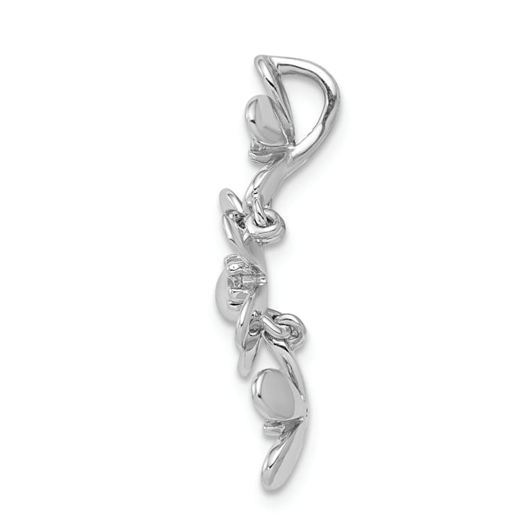 Rhodium Over 14k White Gold Diamond Three Flower Chain Slide Pendant