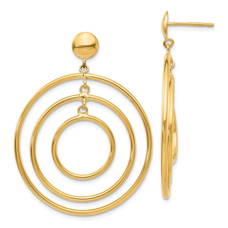 14k Yellow Gold Fancy Circle Dangle Earrings