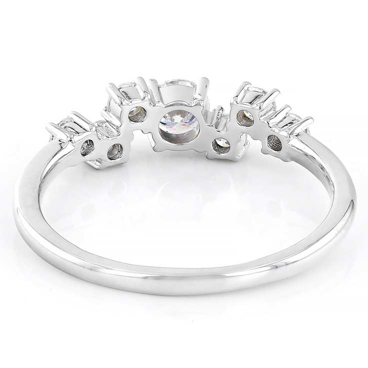 Round Moissanite Ring In Platinum-Enhanced Sterling Silver