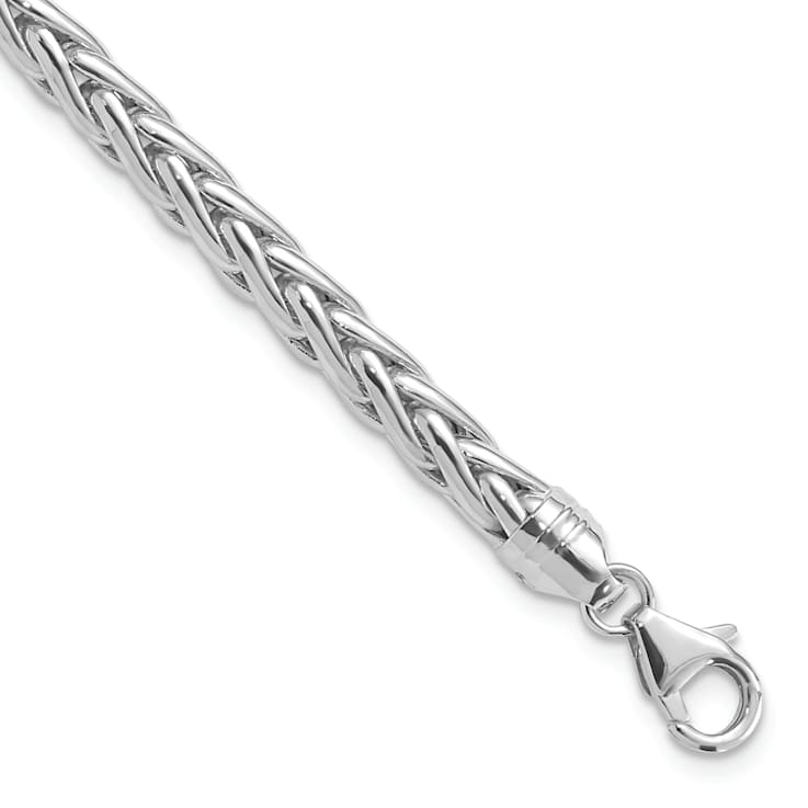 Rhodium Over 14K White Gold Polished 8.5-inch Wheat Chain Bracelet