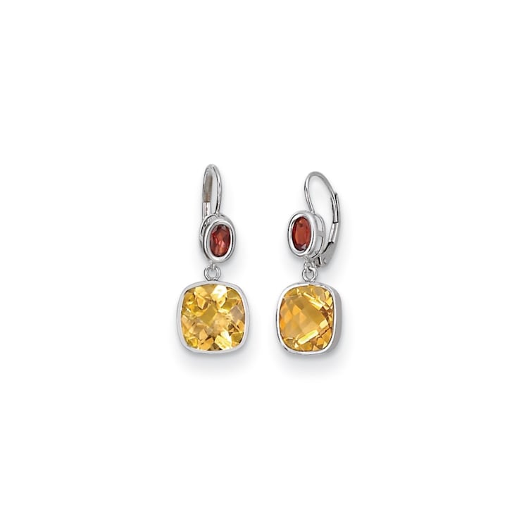 14K White Gold Citrine and Garnet Leverback Earrings