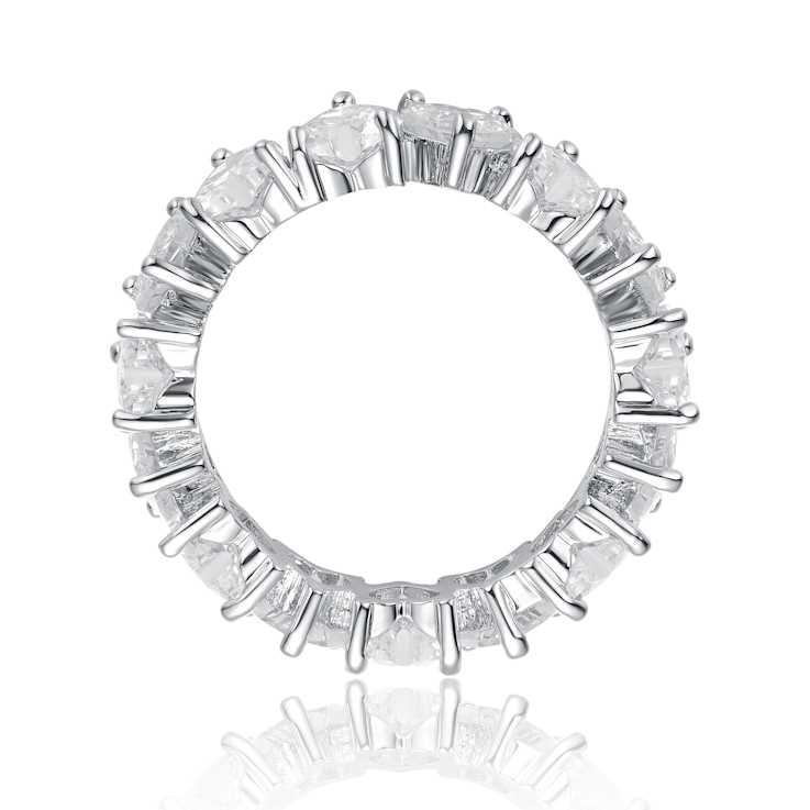 Heart Shape CZ Band Ring In White Rhodium Over Brass