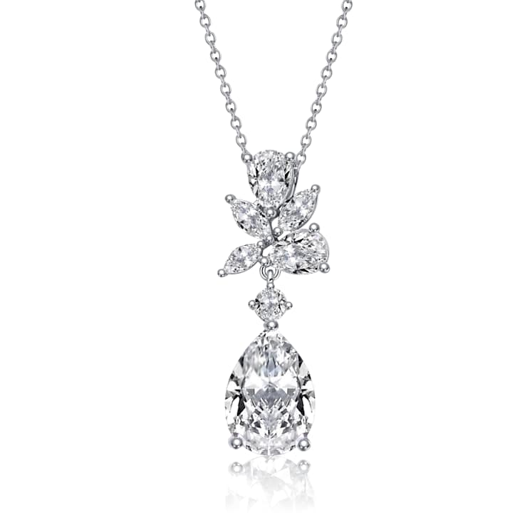 Pear Shape CZ Cluster Pendant Necklace In White Gold Over Brass
