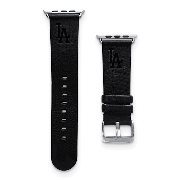 Gametime MLB Los Angeles Dodgers Black Leather Apple Watch Band (42/44mm  M/L). Watch not included. - 19445N