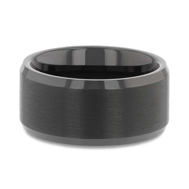ELISE Black Tungsten Ring with Polished Beveled Edges and Brush Finished
Center 10mm