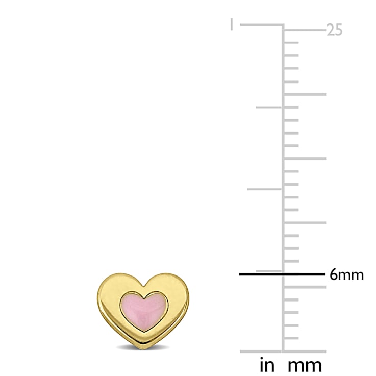 Children's Pink Enamel Heart Stud Earrings in 18K Yellow Gold Over
Sterling Silver