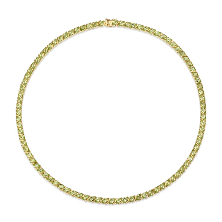 Green Peridot 18k Yellow Gold Over Sterling Silver Tennis Necklace 17.50ctw