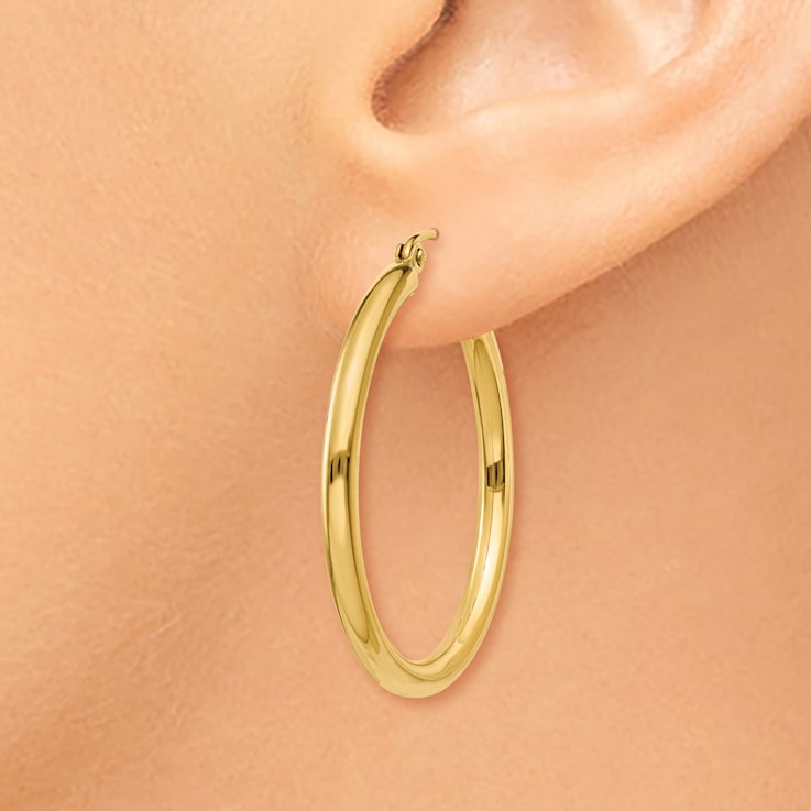 14k Yellow Gold 1 1/4 inch Polished Tube Hoop Earrings