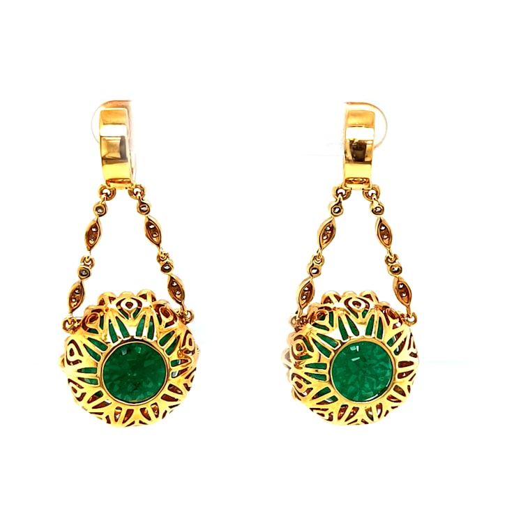 40.00 Ctw Emerald and 2.50 Ctw White Diamond Earring in 18K 2-Tone