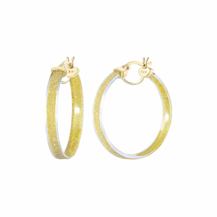 14K Yellow Gold Over Sterling Silver With Gold Color Glitter Clear
Acrylic Hoops