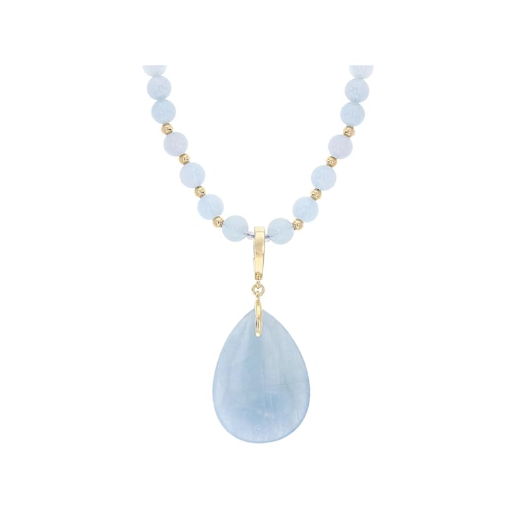 Aquamarine Bead Enhancer Necklace In 18K Gold Over Sterling Silver
