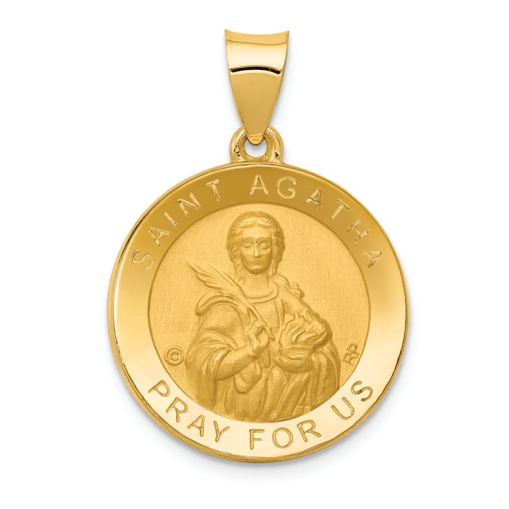 14K Yellow Gold Polished/Satin St. Agatha Hollow Medal Pendant