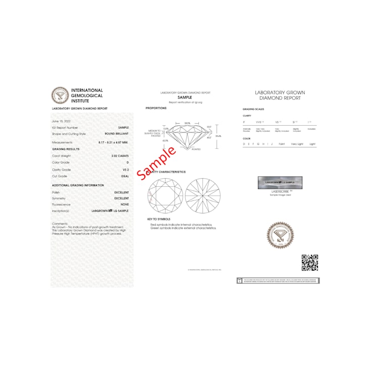 1.00ct Round White Lab-Grown Diamond F Color VS-2 Clarity IGI Certified