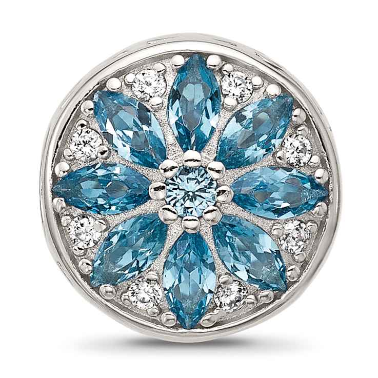 Sterling Silver Blue Spinel and Cubic Zirconia Snowflake Bead