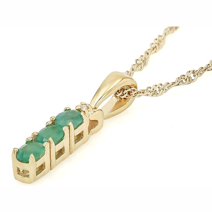 Zambian Emerald 3-Stone Drop Pendant Necklace In 18K Gold Over Sterling
Silver 0.39ctw