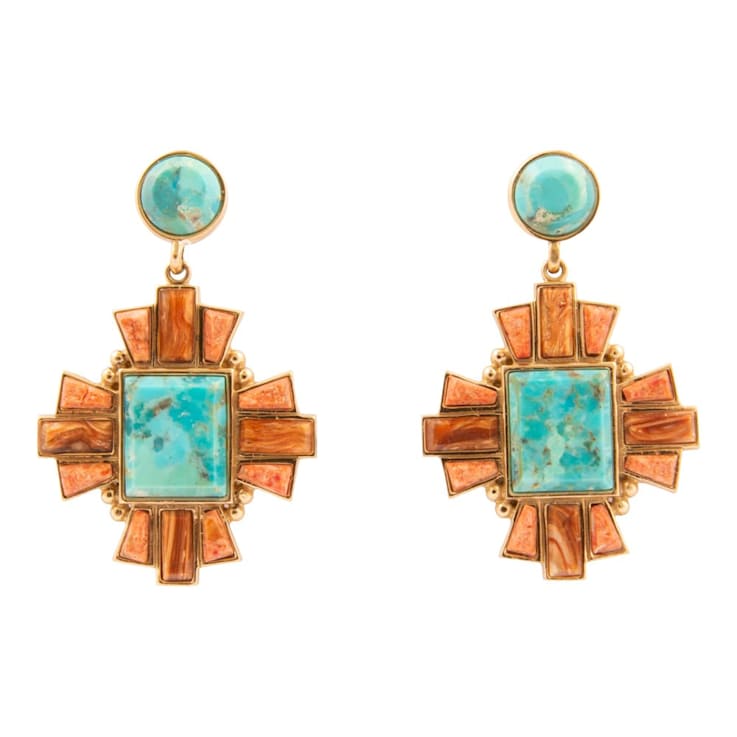 Barse Jewelry Composite Turquoise With Opal & Coral Gold Tone Santa
Fe Cross Dangle Earrings