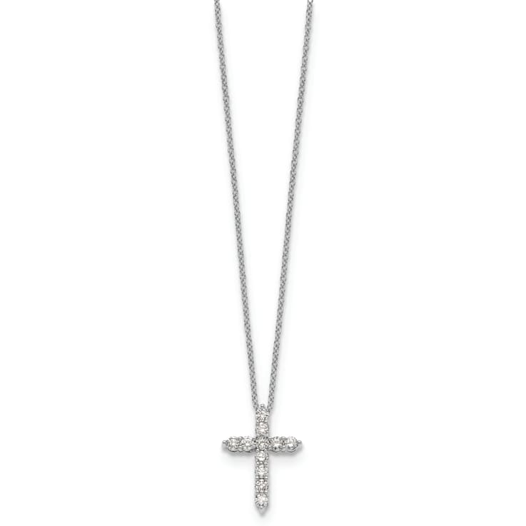 Rhodium Over 14K White Gold Lab Grown Diamond Cross Pendant Necklace