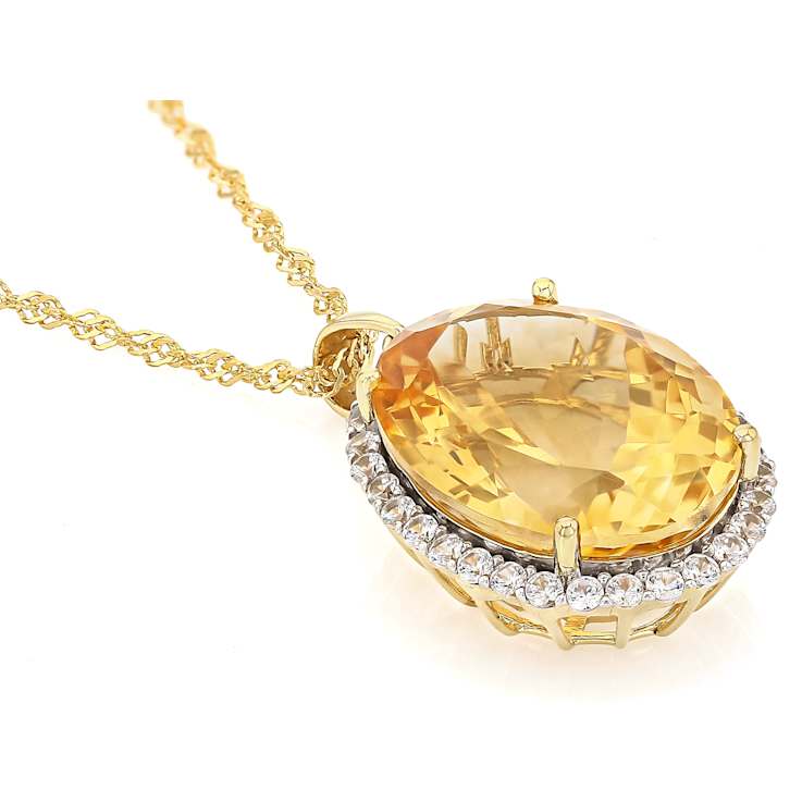 Golden Citrine And White Zircon Pendant Necklace In 18K Gold Over
Sterling Silver 14.30ctw