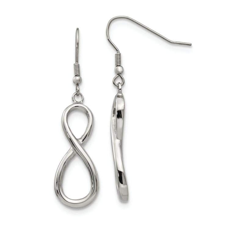 Stainless Steel Polished Infinity Dangle Shepherd Hook Earrings