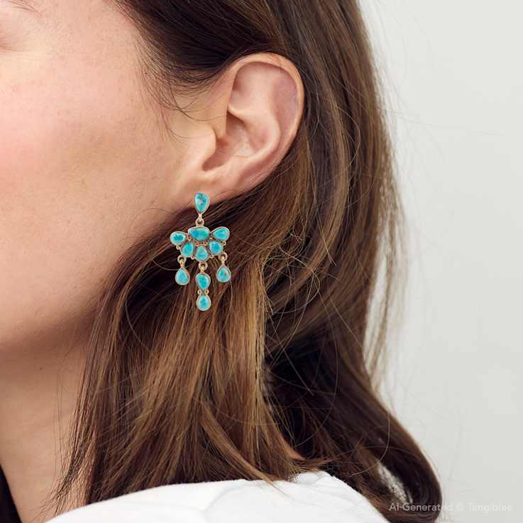Barse Turquoise Teardrop Chandelier Earrings In Bronze