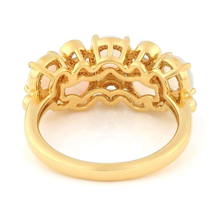 Multi-Color Opal And White Zircon Ring In 18K Gold Over Sterling Silver 1.21ctw