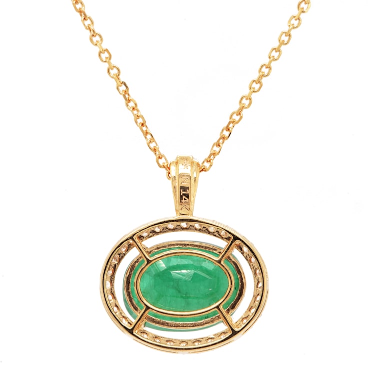 4.13 Ctw Emerald and 0.30 Ctw White Diamond Pendant in 14K YG