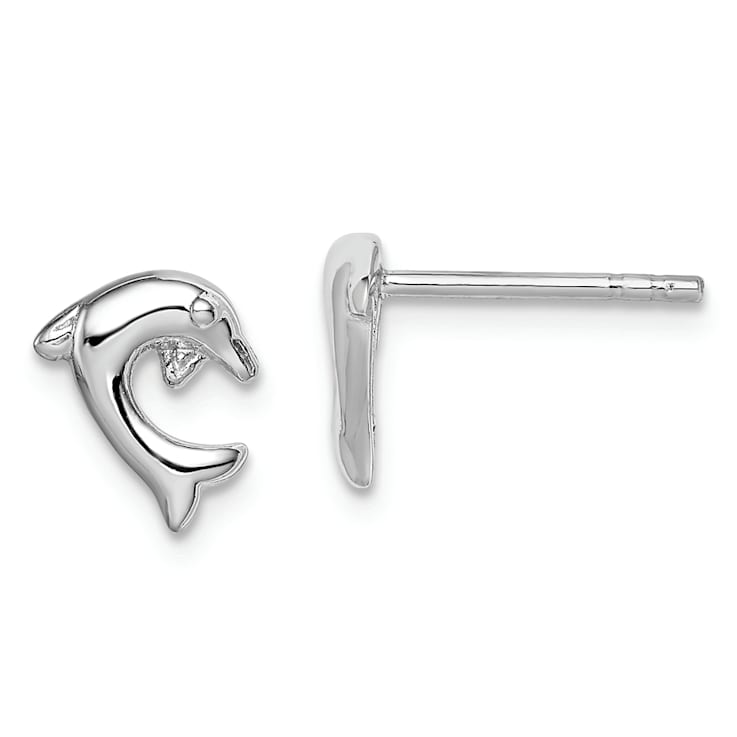 Rhodium Over Sterling Silver Polished Dolphin Post Earrings