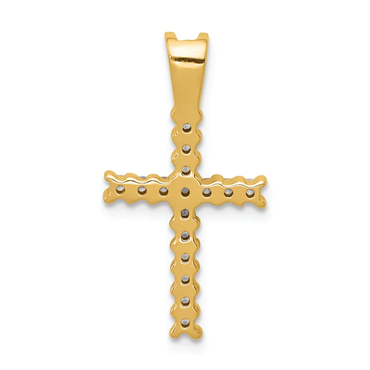 14K Yellow Gold and Rhodium Diamond Latin Cross Pendant