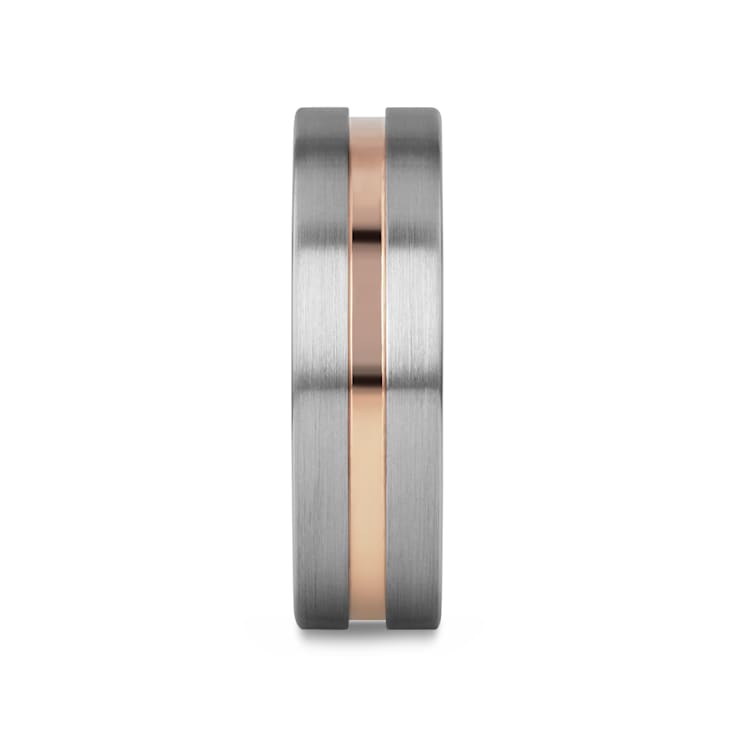 ZEUS Flat Brushed Finish Tungsten Carbide Ring with Rose Gold Plated
Groove- 6mm