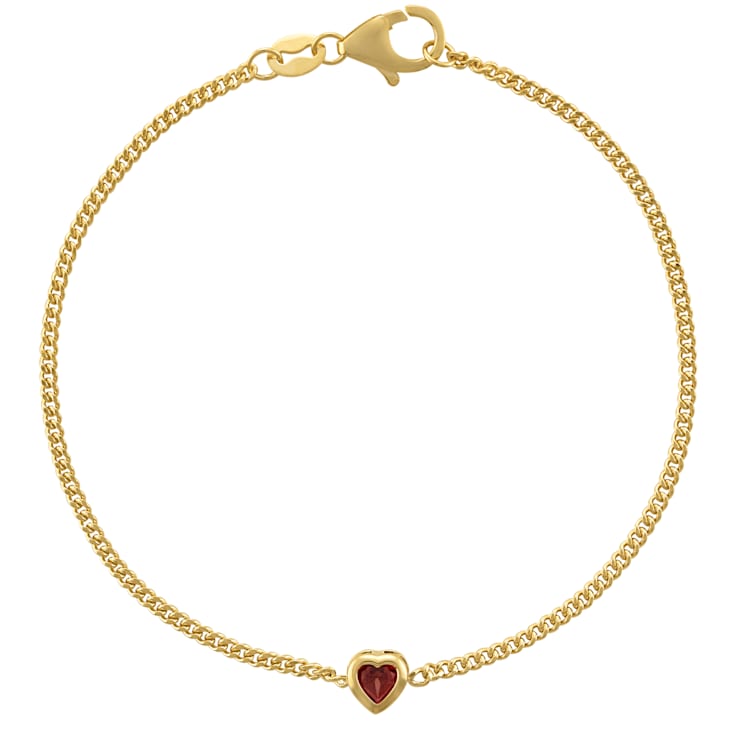 14K Yellow Gold Over Sterling Silver Garnet Curb Chain Bracelet .2ctw