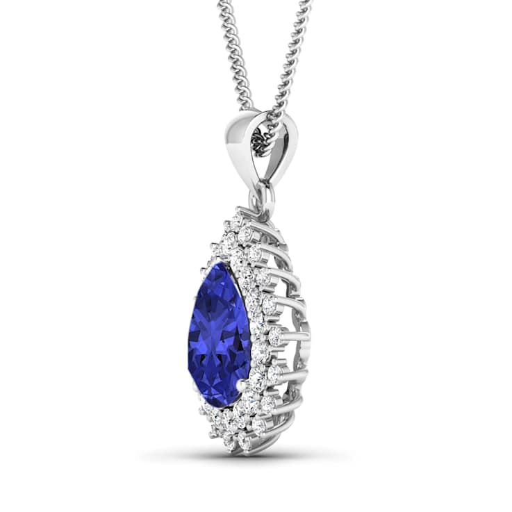 3.25ctw 14K White Gold Tanzanite and White Diamond Pendant with 18 inch
Cable Chain