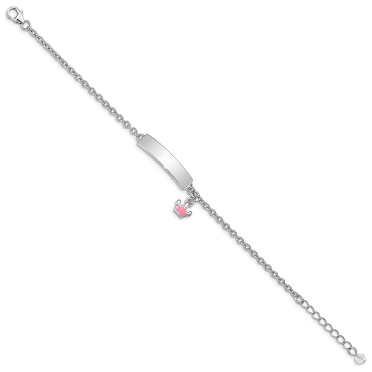 Rhodium Over Sterling Silver Pink Enamel Crown with 1-inch Extender
Children's ID Bracelet