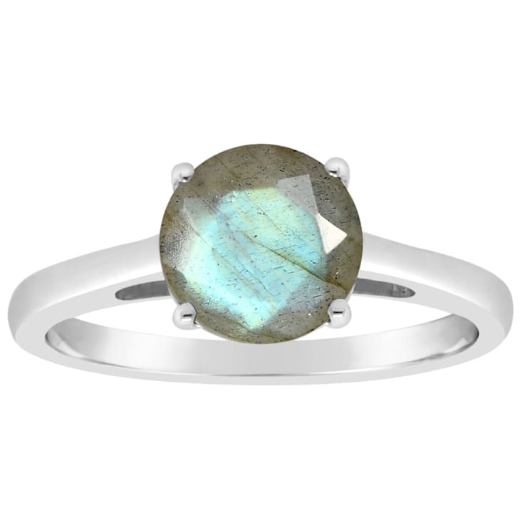 8mm Round Labradorite Rhodium Over Sterling Silver Ring