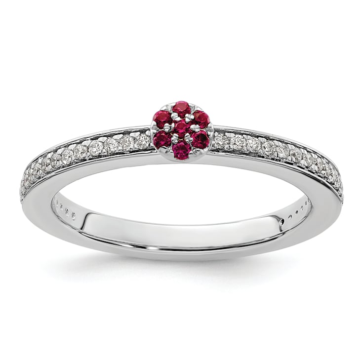 14K White Gold Stackable Expressions Ruby and Diamond Ring 0.075ctw