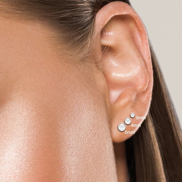 3-Pack 14k White Gold Ball Stud Earrings - 3mm, 4mm, and 5mm Sizes