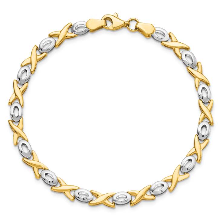 14K Two-tone Gold Polished 5mm Fancy Link Bracelet
