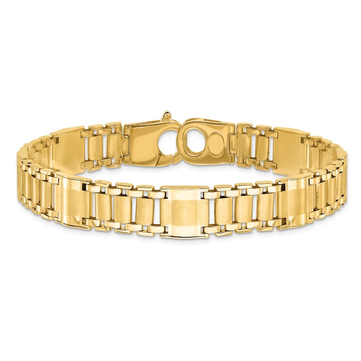 14K Yellow Gold Satin and Polished Men's Link Bracelet