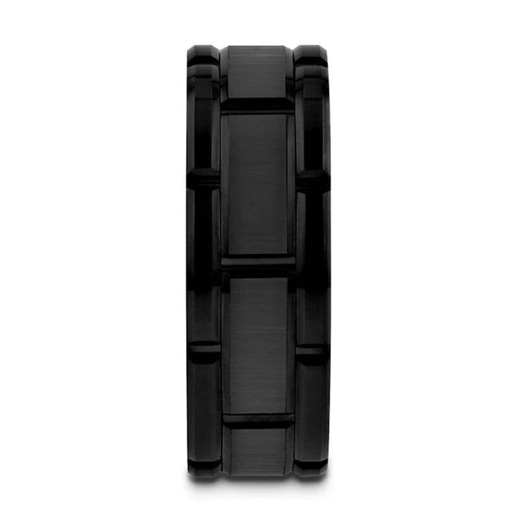 WINDSOR Beveled Black Tungsten Carbide Wedding Band with Brushed Finish
and Alternating Grooves 8mm