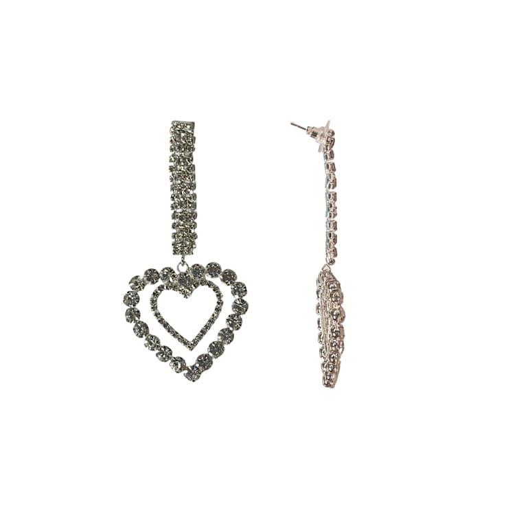 Off Park® Collection, Silver Crystal Double Heart Drop Earring.