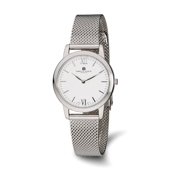 Ladies Charles Hubert Stainless Steel Silver-tone Dial Mesh Band Watch
