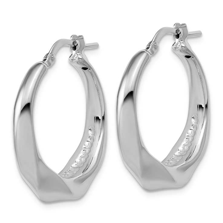 Rhodium Over Sterling Silver Polished Twisted Hollow Hoop Earrings