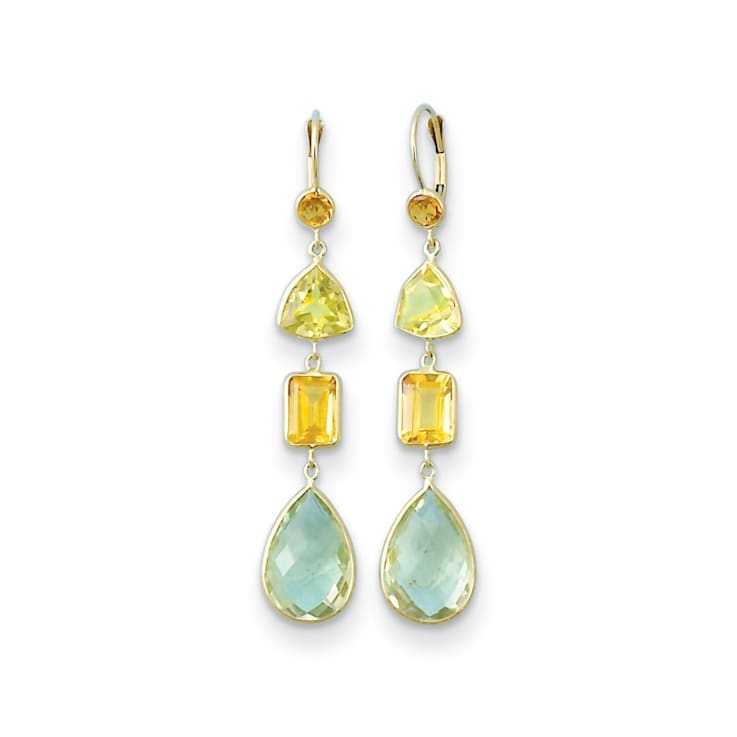 14K Yellow Gold Citrine, Lemon Quartz, and Prasiolite Earrings