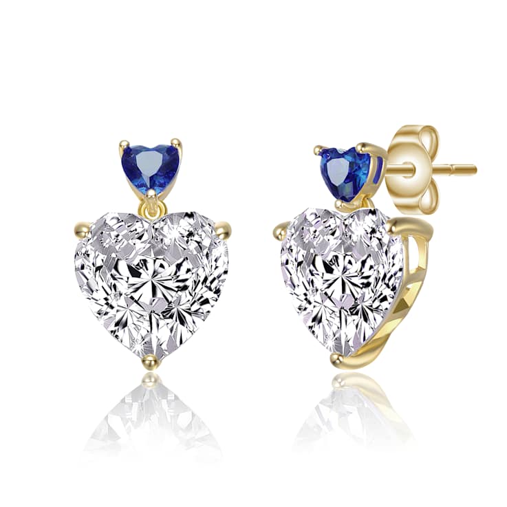 Sapphire Color CZ Two-Stone Heart Drop Earrings In 14K Gold Over
Sterling Silver