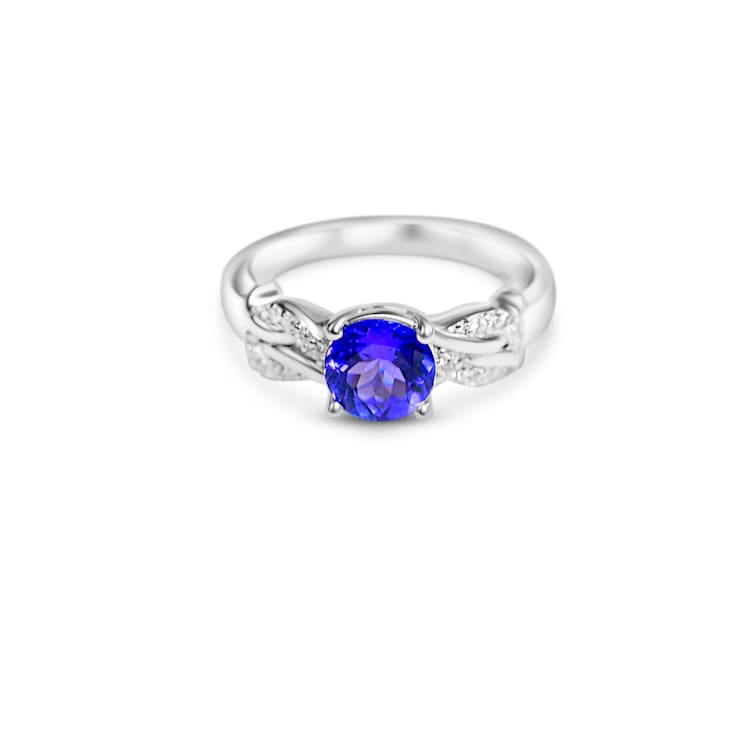6.5mm Round Tanzanite and White CZ Rhodium Over Sterling Silver Ring, 1.08ctw