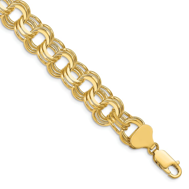 14k Yellow Gold 8mm Triple Link Charm Bracelet