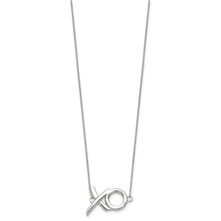 Sterling Silver Polished XO with 2-inch Extension Necklace