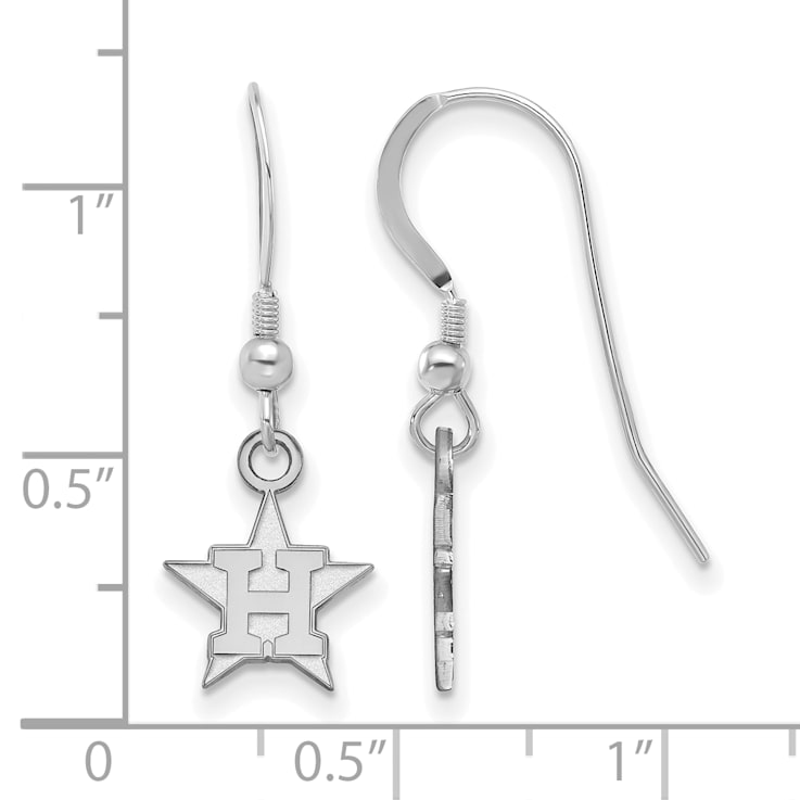 Rhodium Over Sterling Silver MLB LogoArt Houston Astros Dangle Earrings